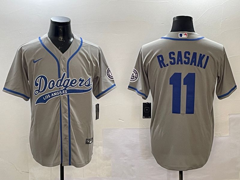 Men Los Angeles Dodgers #11 R.Sasaki Grey Jointly Name Game 2025 Nike MLB Jersey style 1->los angeles dodgers->MLB Jersey